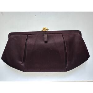 VTG Ungar Magid SPAIN clutch Brown Gold Formal Christmas Party Matte Satin Purse